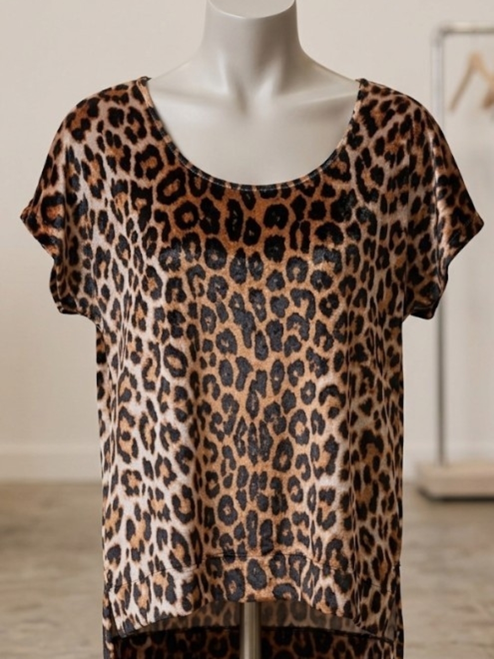 Lucky Brand Leopard Print Short Sleeve Scoop Neck Top (Sz M) Chic Soft Fall